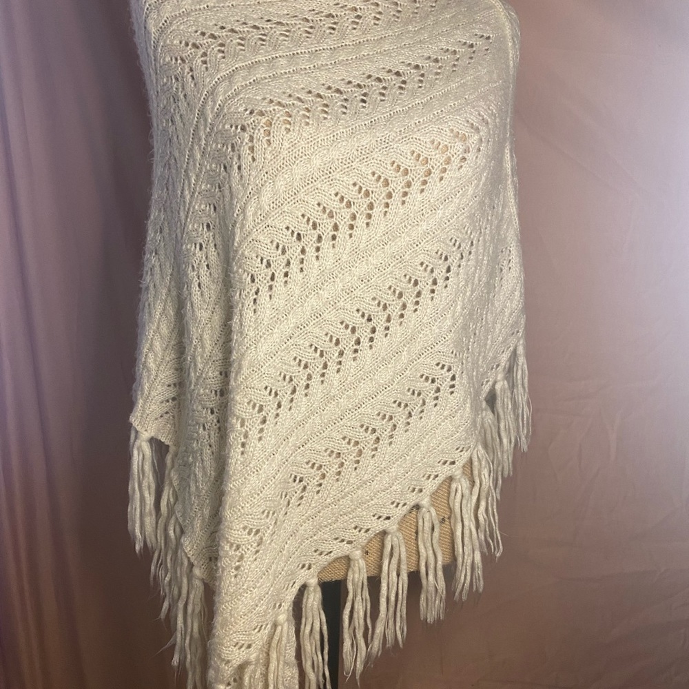 Eggshell white crochet shawl wrap